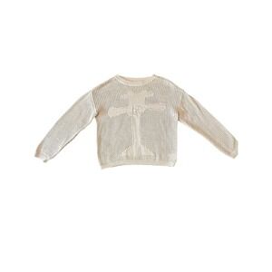 Gilipur Womens Open Knit/Mesh Cross Graphic Sweater Beige Size-Sm/Med Streetwear